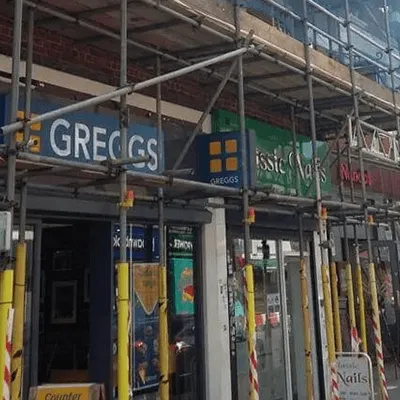 scaffolding above shops